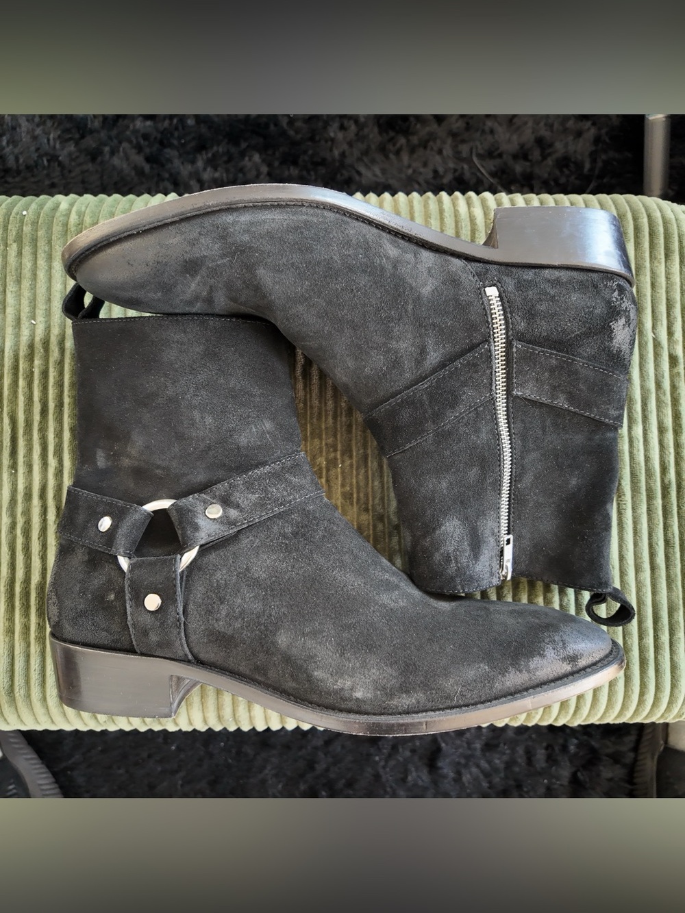 Thursday Boot Co. Harness boots in Black Suede.